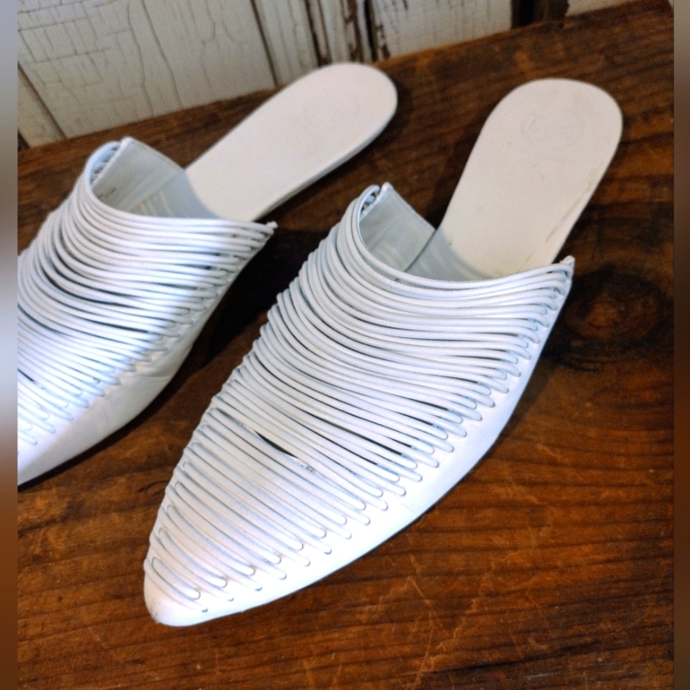 Tory Burch Sienna Flat Slide Mule Leather White As Seen On Sienna Miller Sz 9.5
